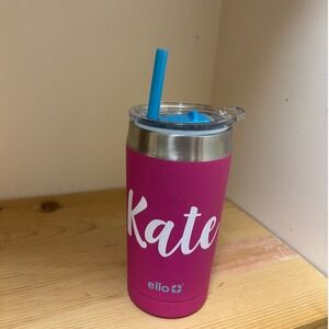 Ello Kids Pink Tumbler Cup with‎ Straw Personalized Name Kate 12oz BPA Free